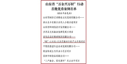 品品好粮油集团入选省“万企兴万村”行动首批优秀案例名单